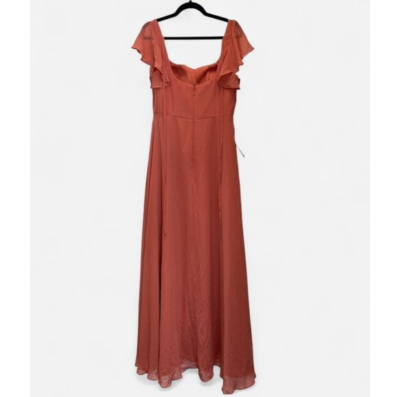 NWT Azazie Bondi Stretch Rust A-Line Bow Stretch Satin Dress - Picture 4 of 14